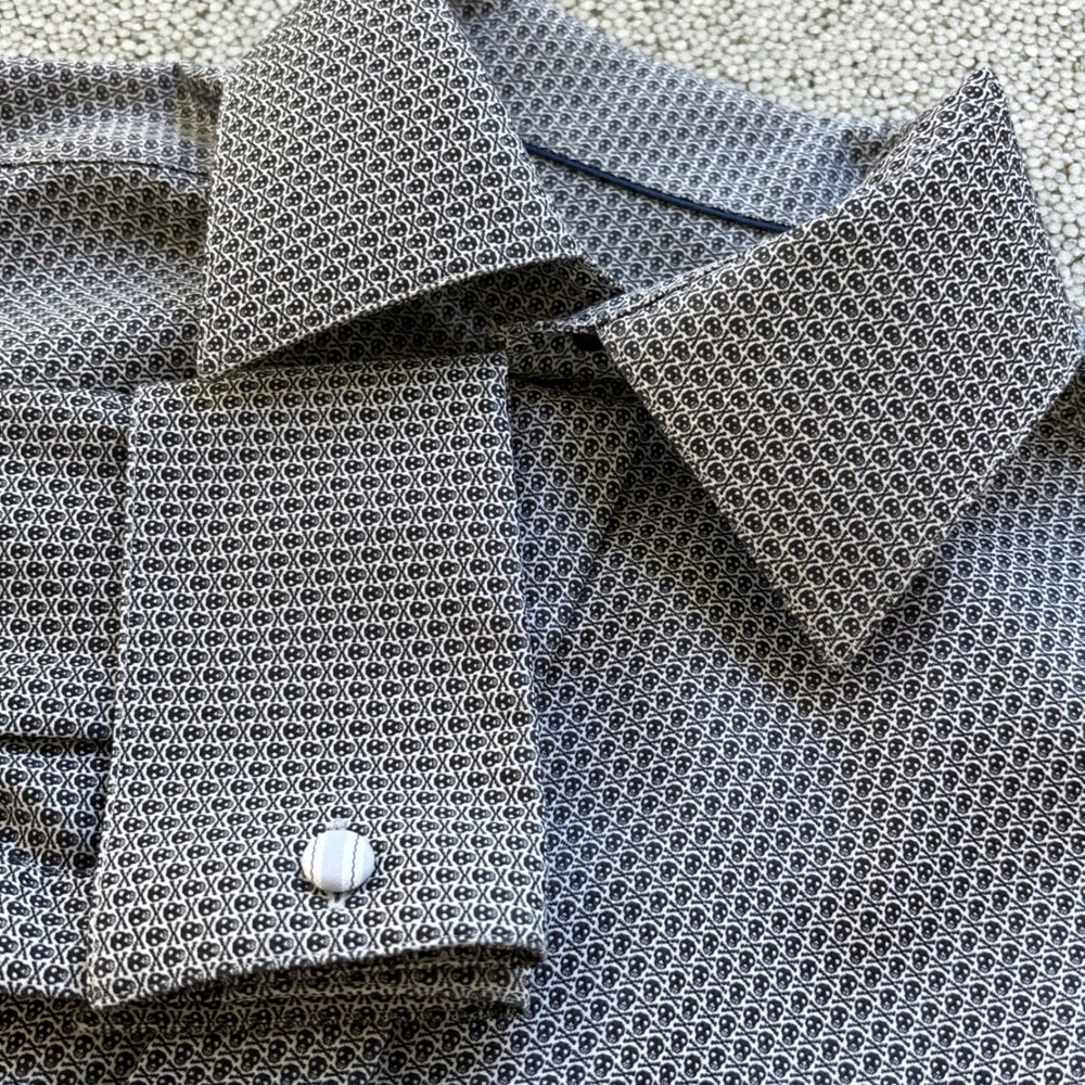 Eton Dress French Cuff Shirt 14.5 37 Skull Crossbones Slim Fit Edgy Luxury Goth